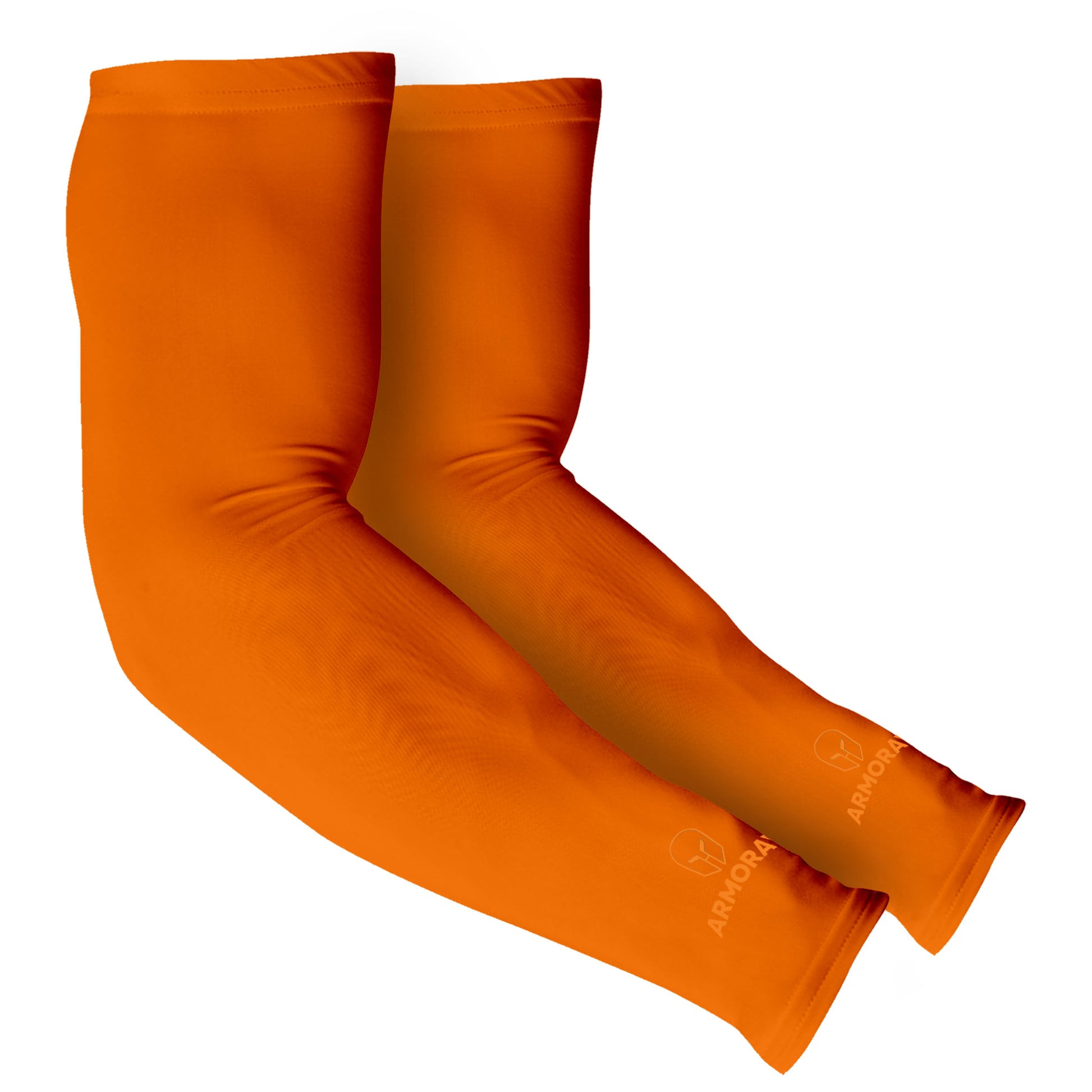 The ARMORAY Basics Armoray® Arm Sleeves are bright orange with a subtle white logo near the wrist, providing comfort and sun protection for outdoor activities.
