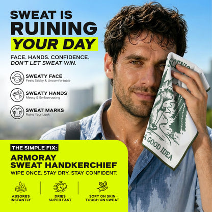 A man wipes sweat with the ARMORAY Basics Sweat Absorbing Handkerchief—an UltraSoft, reusable towel that’s quick, absorbent, and fast-drying—ideal for gym workouts and everyday use.