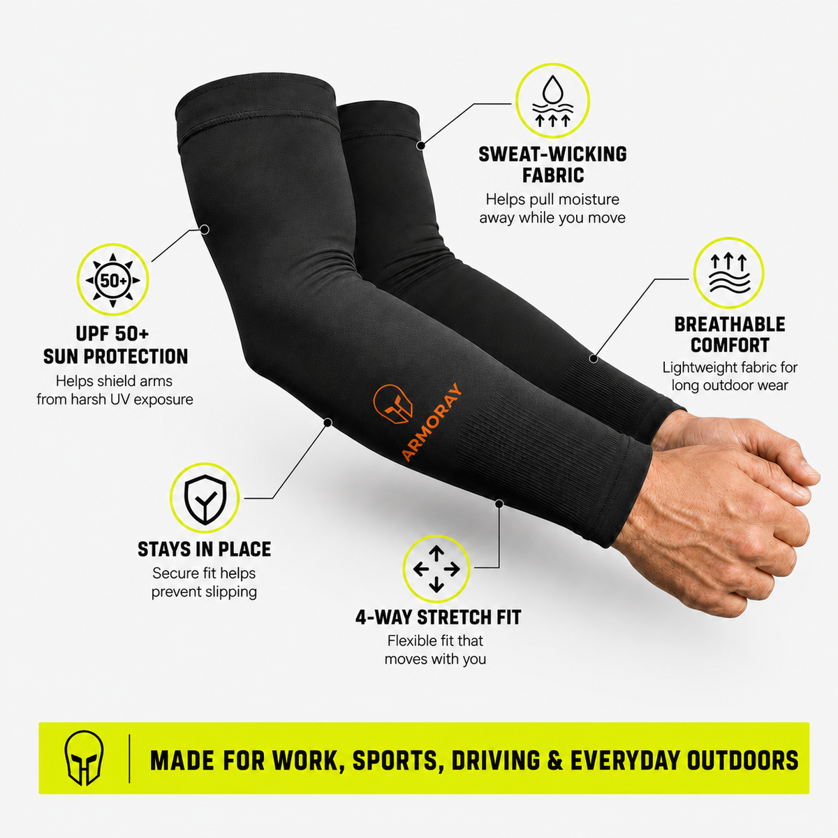 Armoray Classic Arm Sleeves feature callouts
