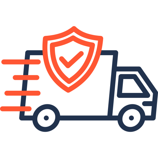 Simple illustration of a delivery truck with motion lines and a shield with a check mark, representing ARMORAY Shipping Protection — $2.99 for fast, secure shipping and order protection against loss or theft.